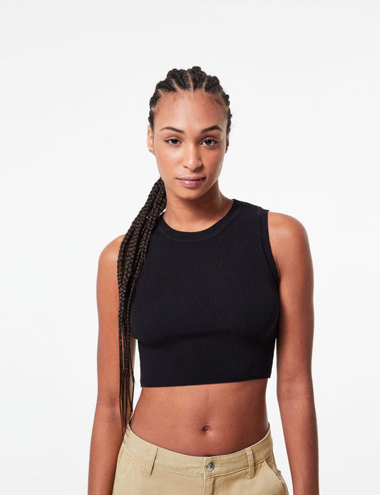 Black Crop Rib Tank Top