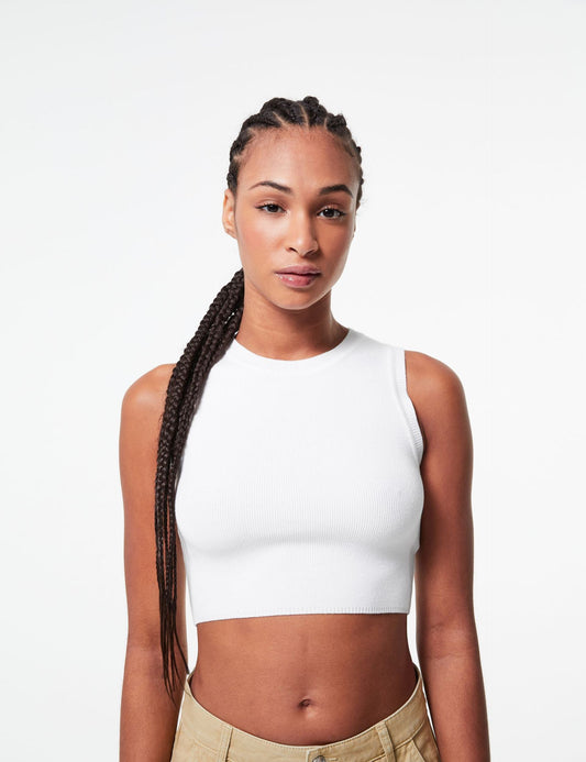 White Crop Rib Tank Top