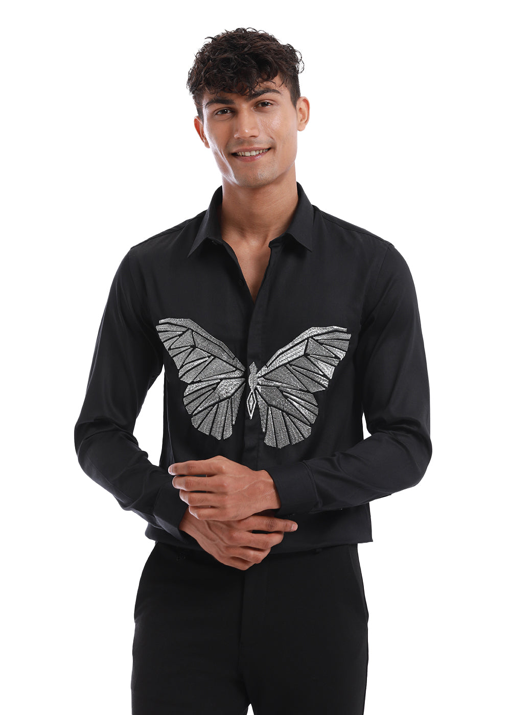 Black Butterfly Embroidery Shirt