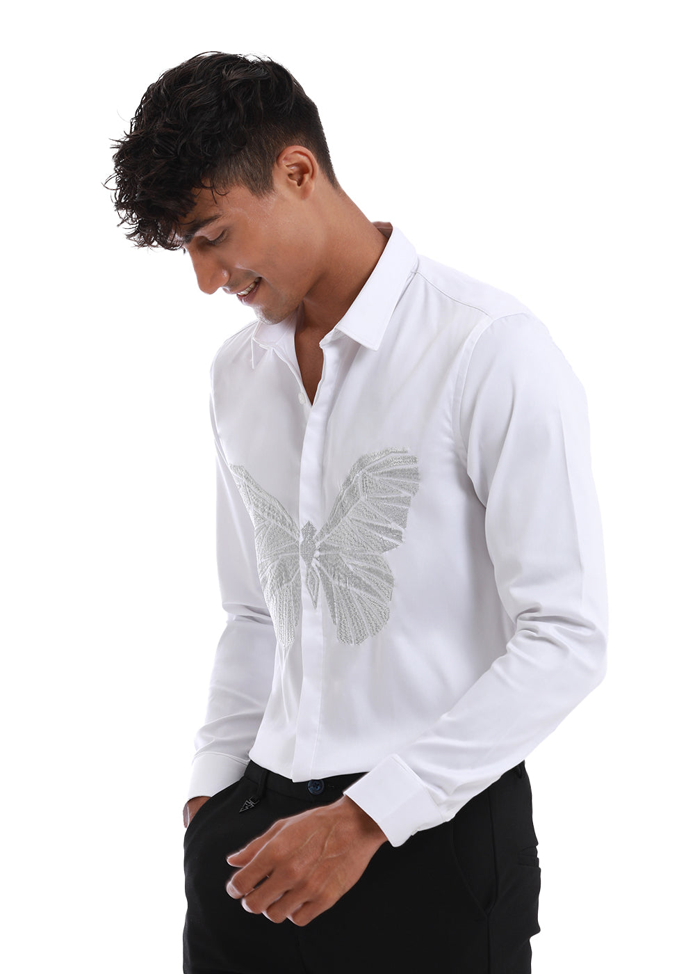 White Butterfly Embroidery Shirt