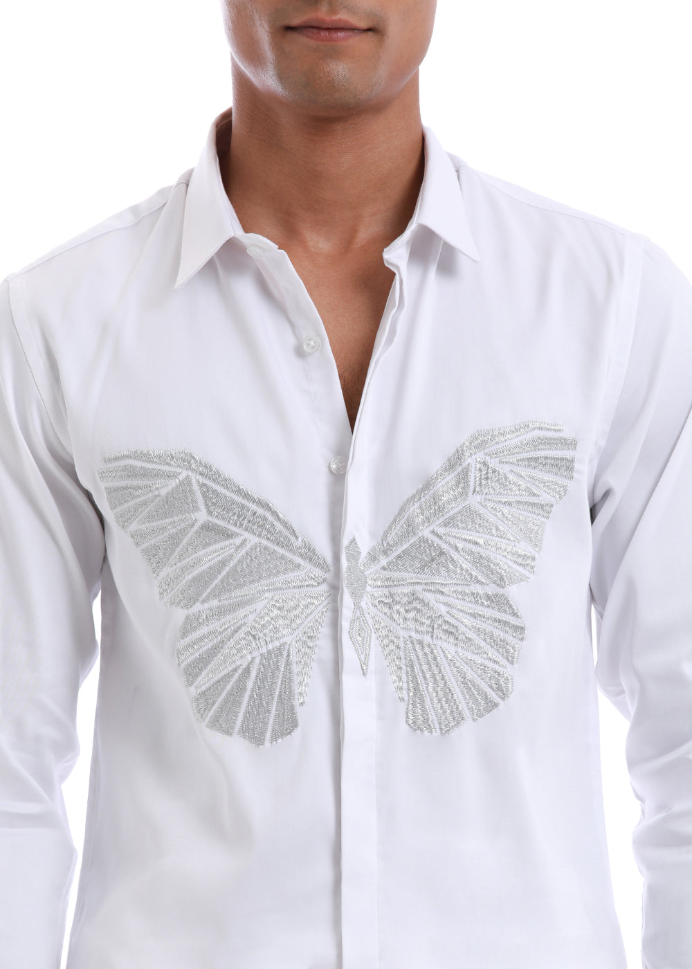 White Butterfly Embroidery Shirt