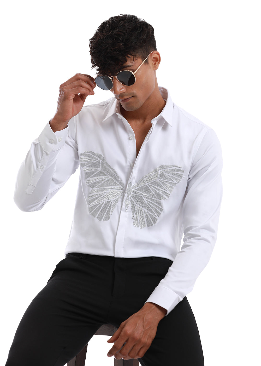 White Butterfly Embroidery Shirt