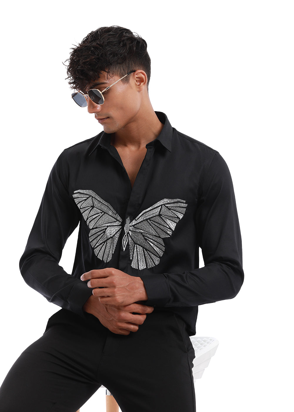 Black Butterfly Embroidery Shirt