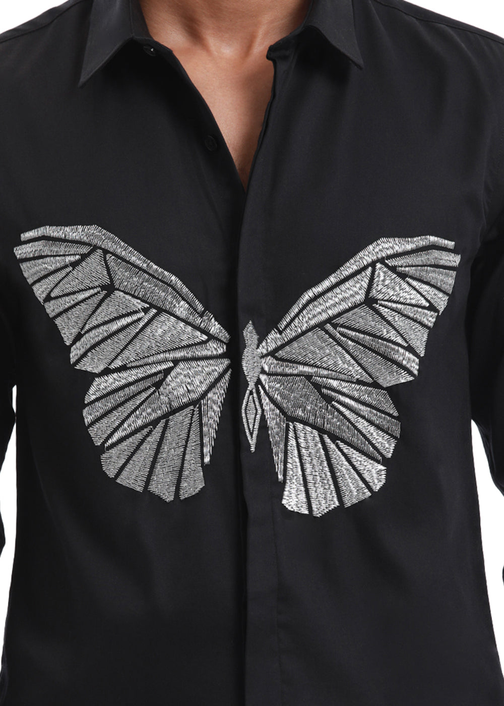 Black Butterfly Embroidery Shirt