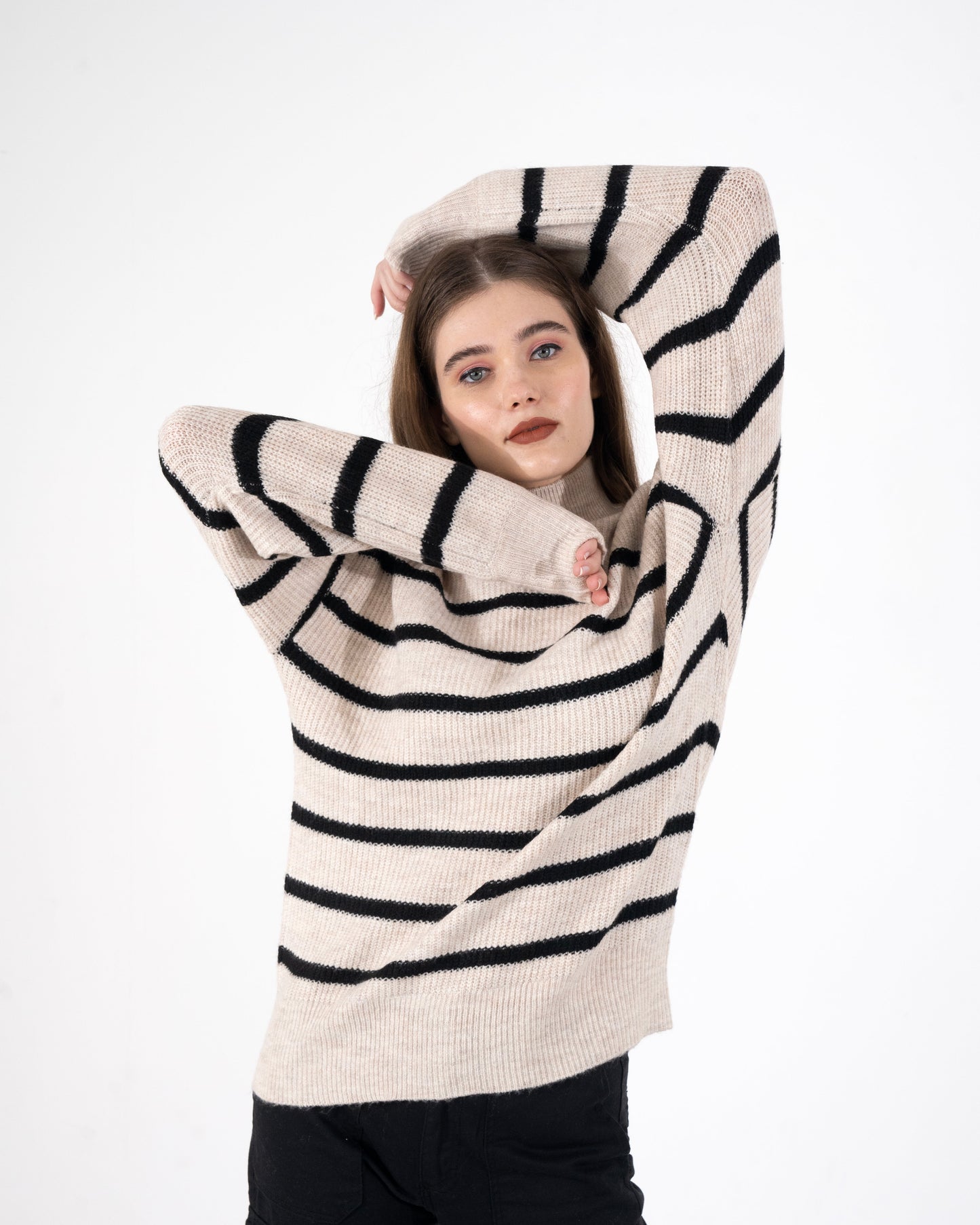 Ivory Harmony Striped Knit Elegance