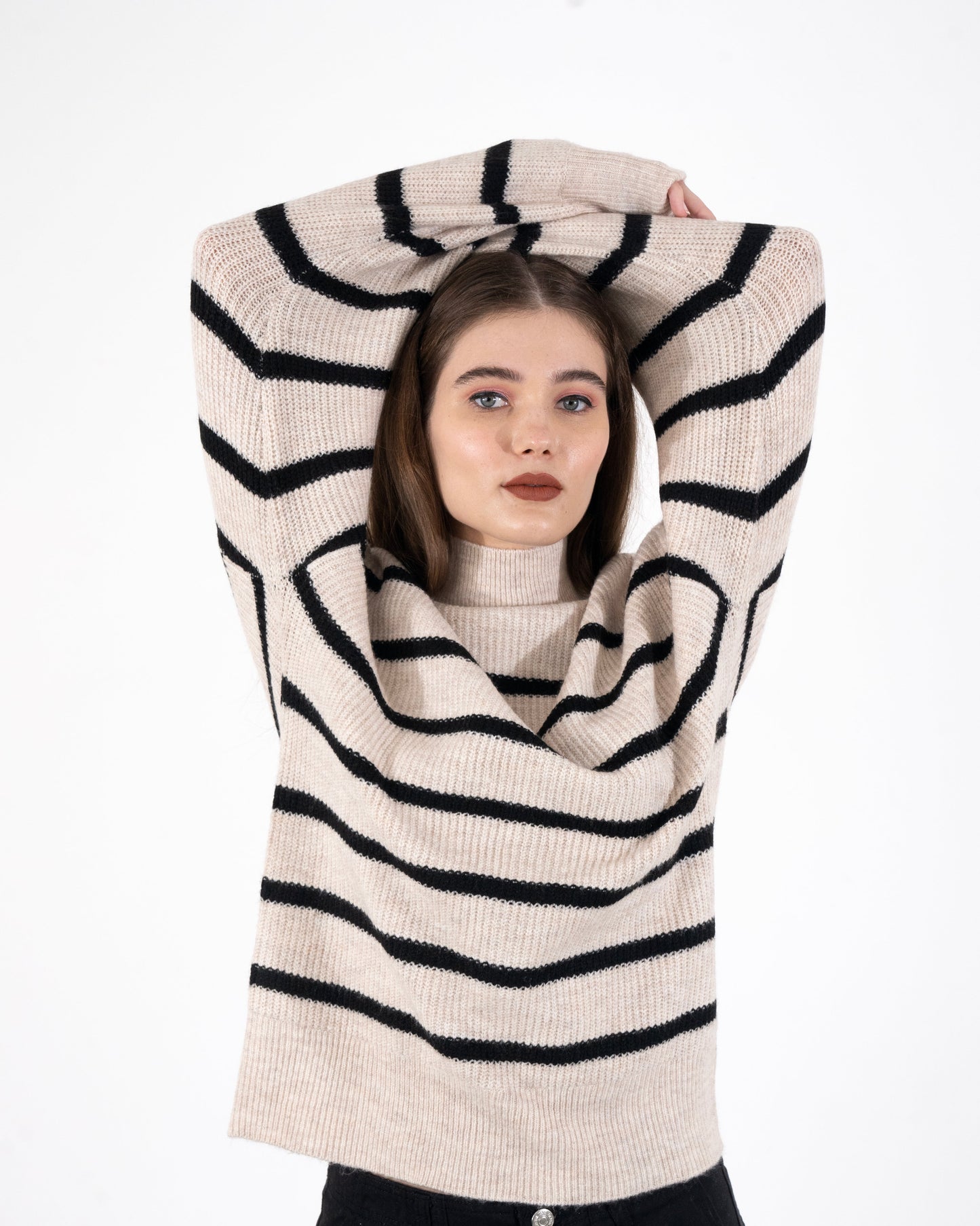 Ivory Harmony Striped Knit Elegance