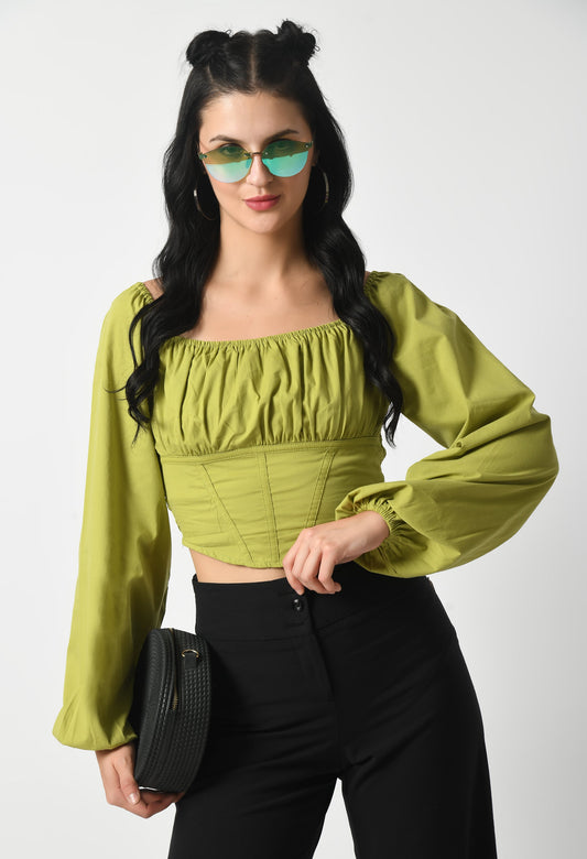 Olive Oasis Lantern Sleeve Top