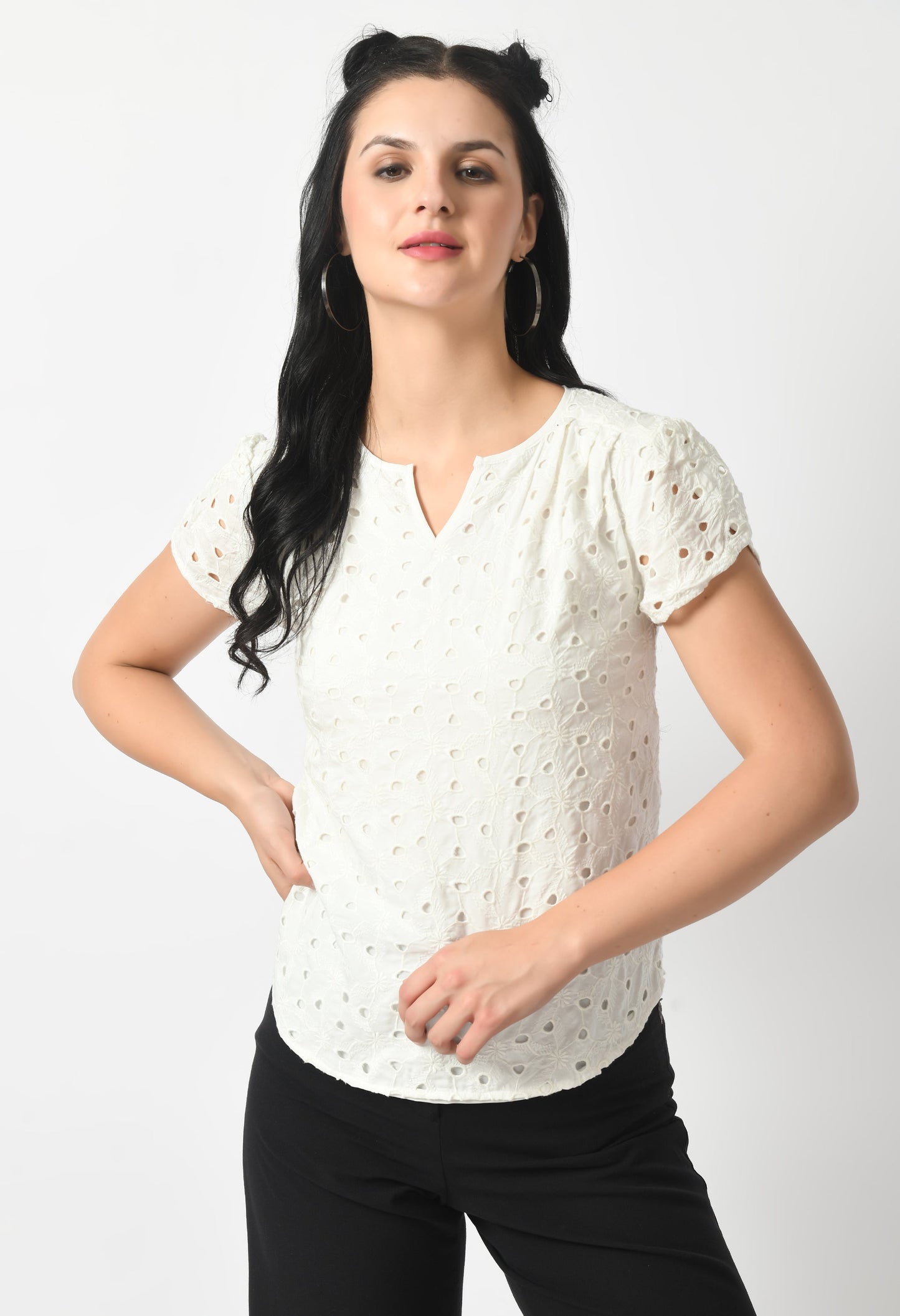 White Chicken Embroidery Top