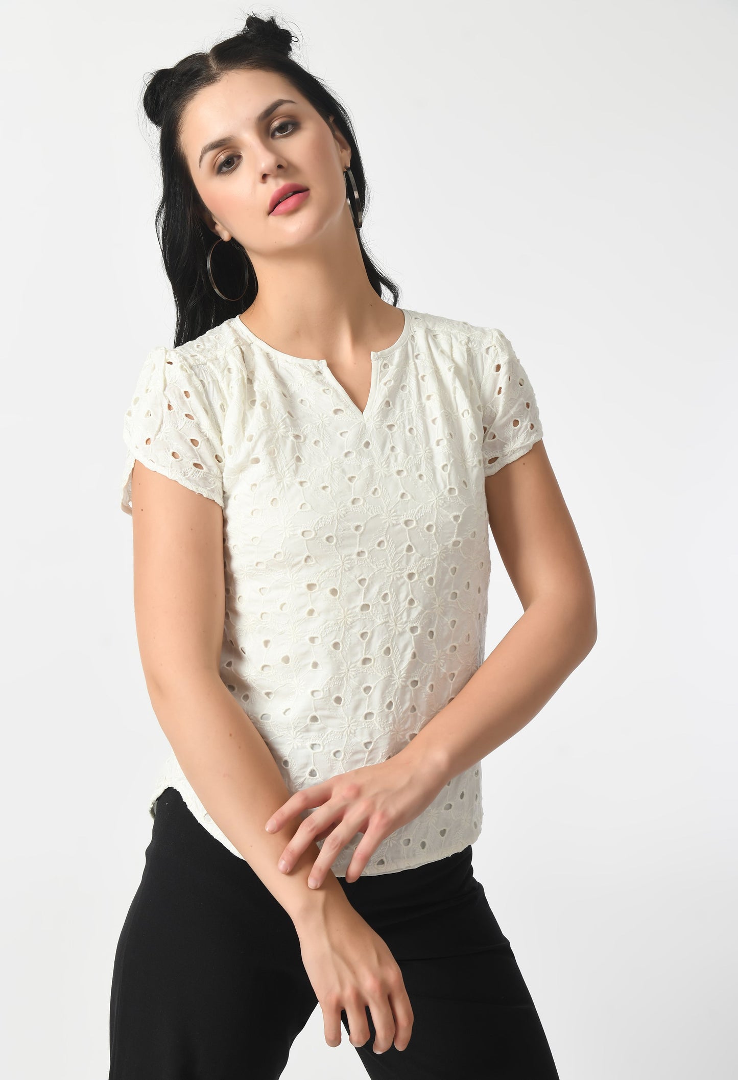 White Chicken Embroidery Top