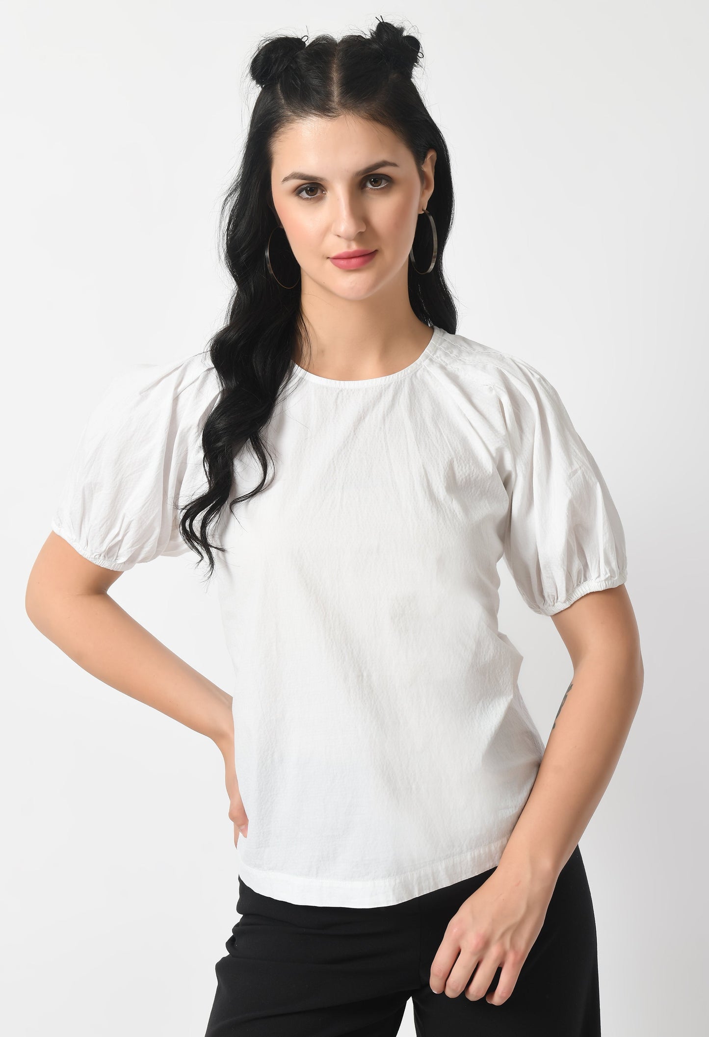 Snowflake White Round Neck Top