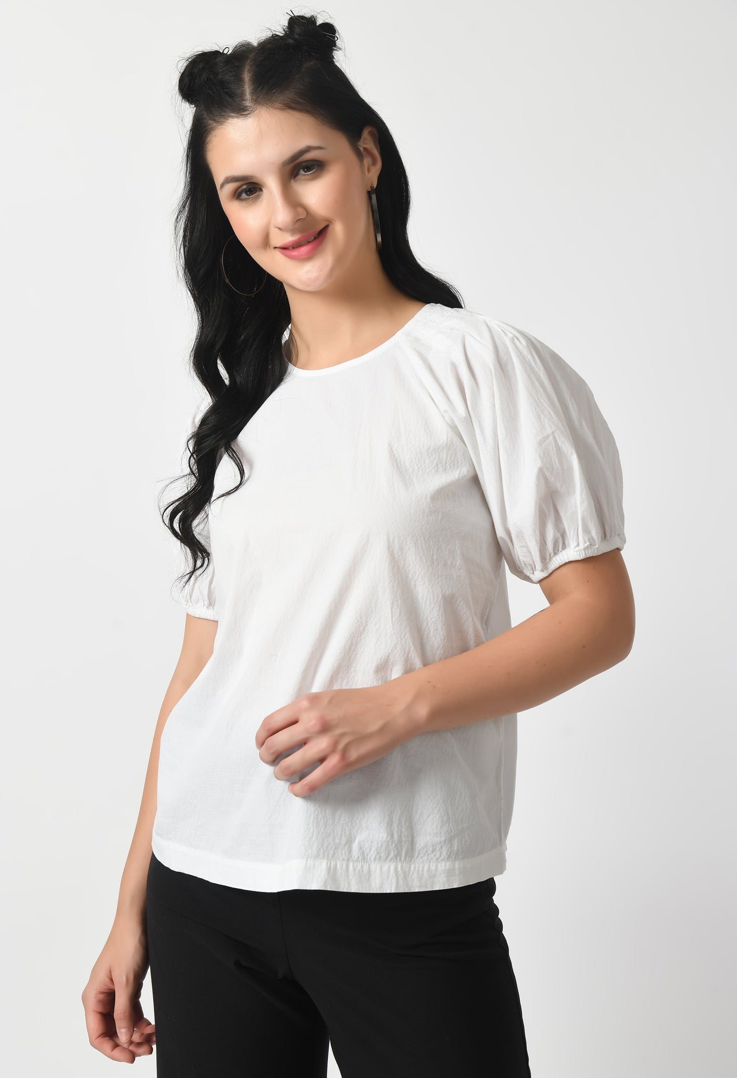 Snowflake White Round Neck Top