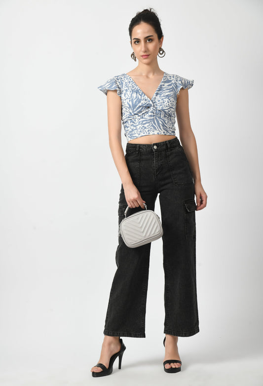 Breeze Blossom V-Neck Crop Top